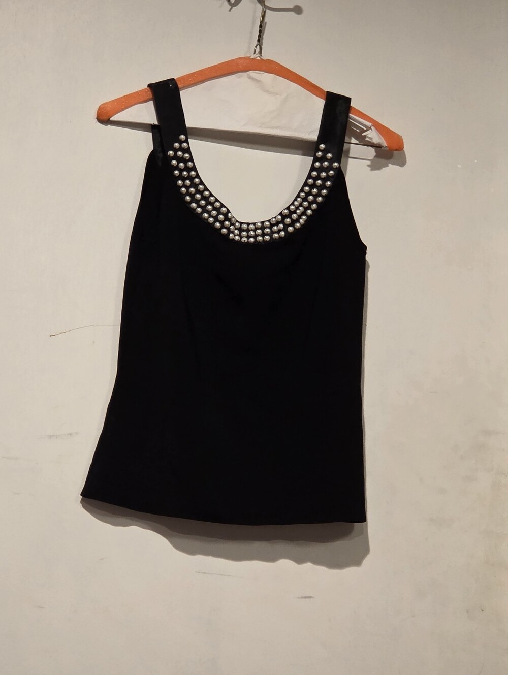 Carmen Marc Valvo Black Embellished Scoop Neck Tank Top Size Med